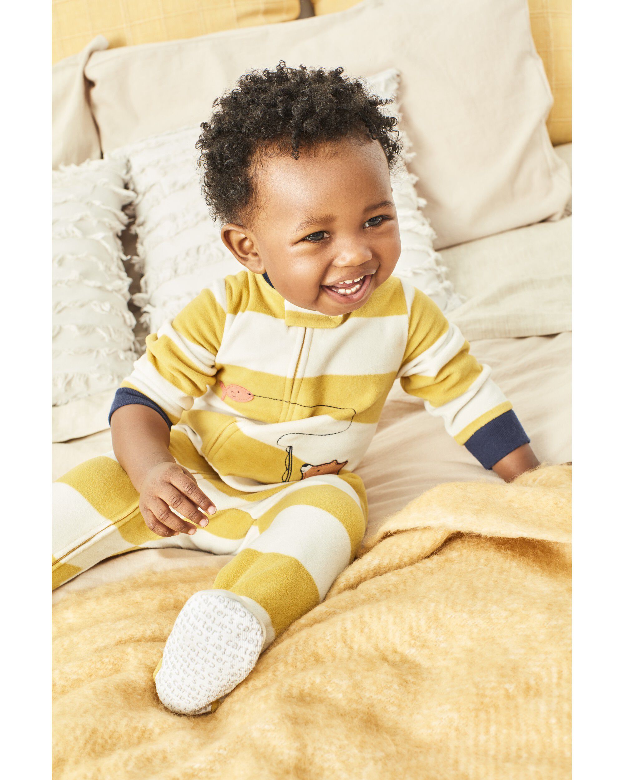 Yellow 1 Piece Striped Bear Fleece Footie Pyjamas Carter s